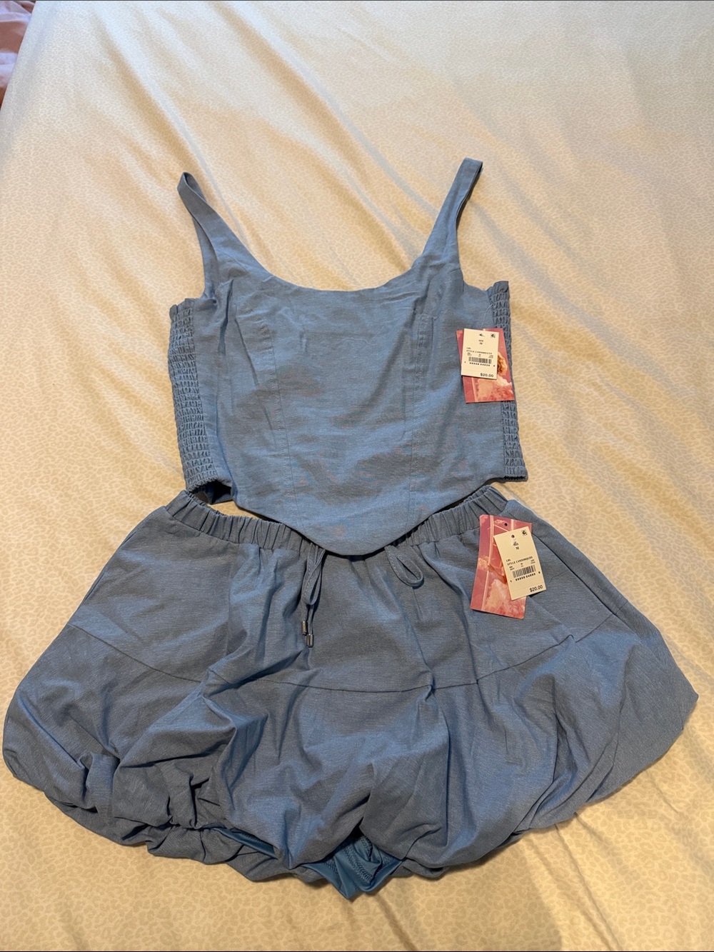 Women’s Blue Sleeveless Bodysuit with Bubble Skirt Set